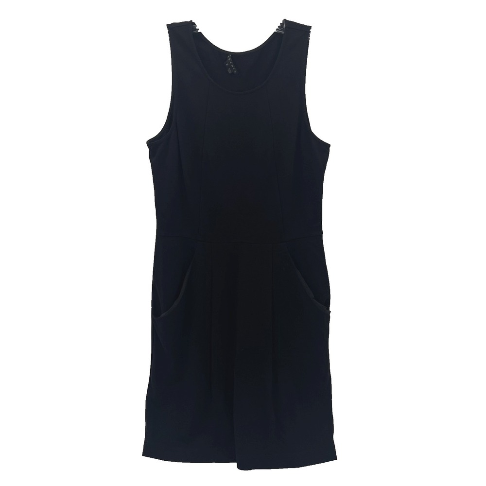 THEORY Women's 6 Black Round Neck Sleeveless Pleated Dress with Pockets Stretch